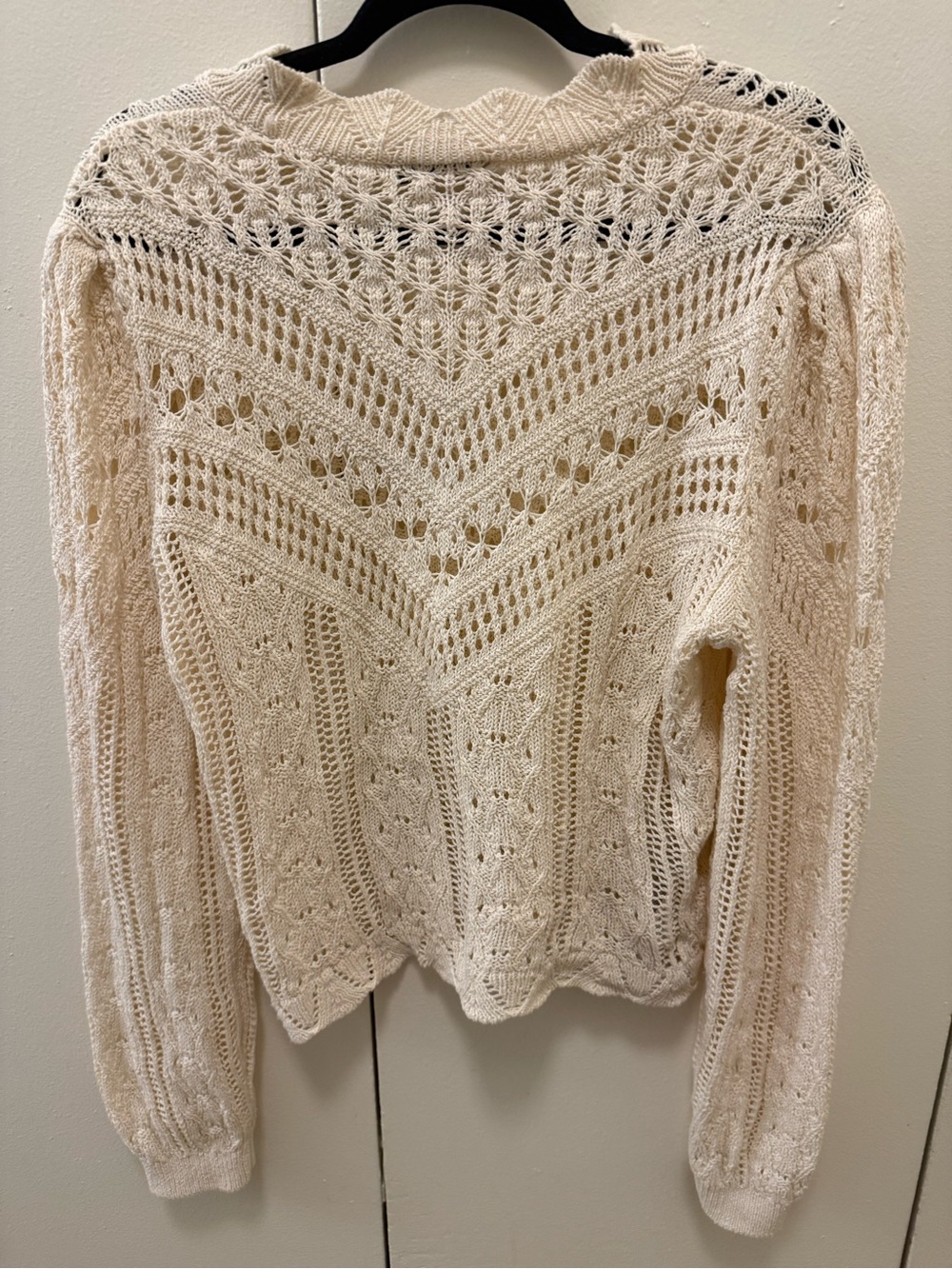 Mango Cream Open-Knit Crewneck Sweater